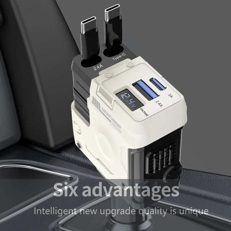 Y&D Retractable Car Charger 4-in-1 USB C Fast Charging Adapter - Compatible with iPhone, Galaxy, Pixel & Automobile Chargers - Image 5